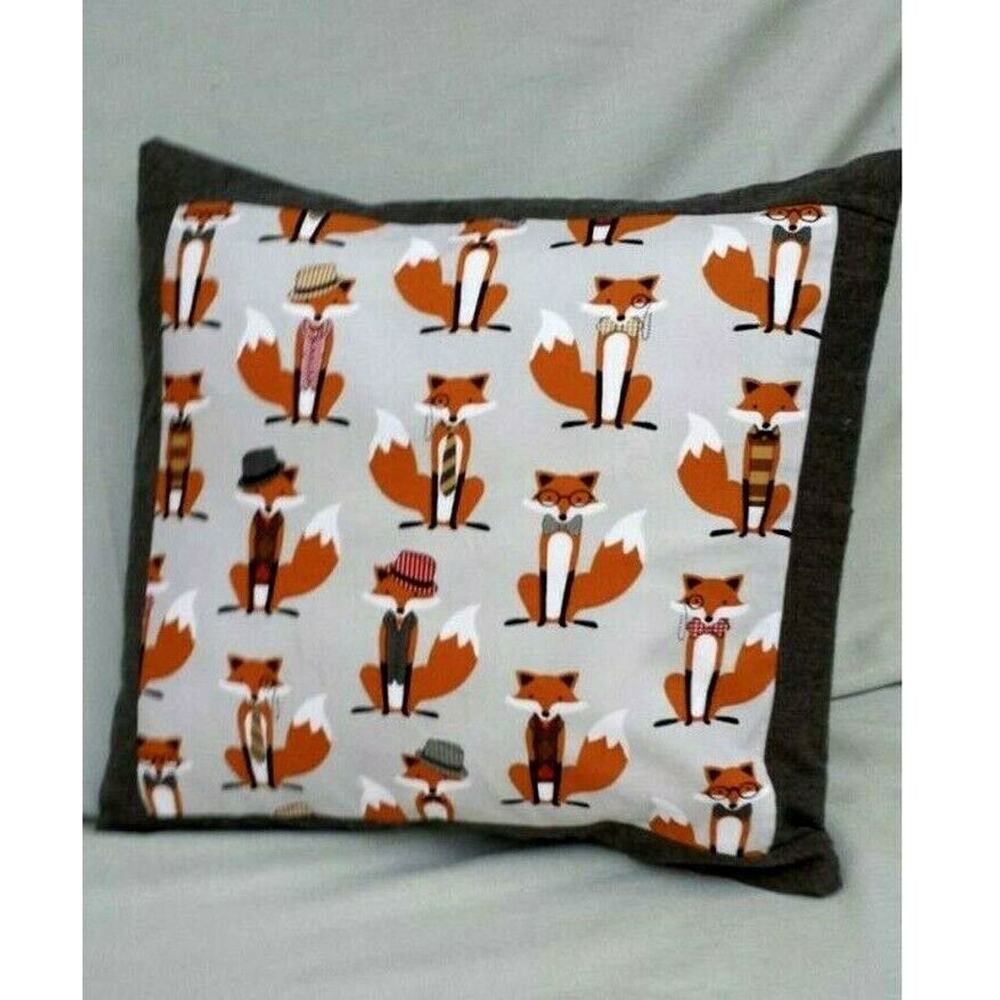 Fox Pillow Cover 18" x 18" Fedoras and Bow Ties Animal Gray Brown Nature